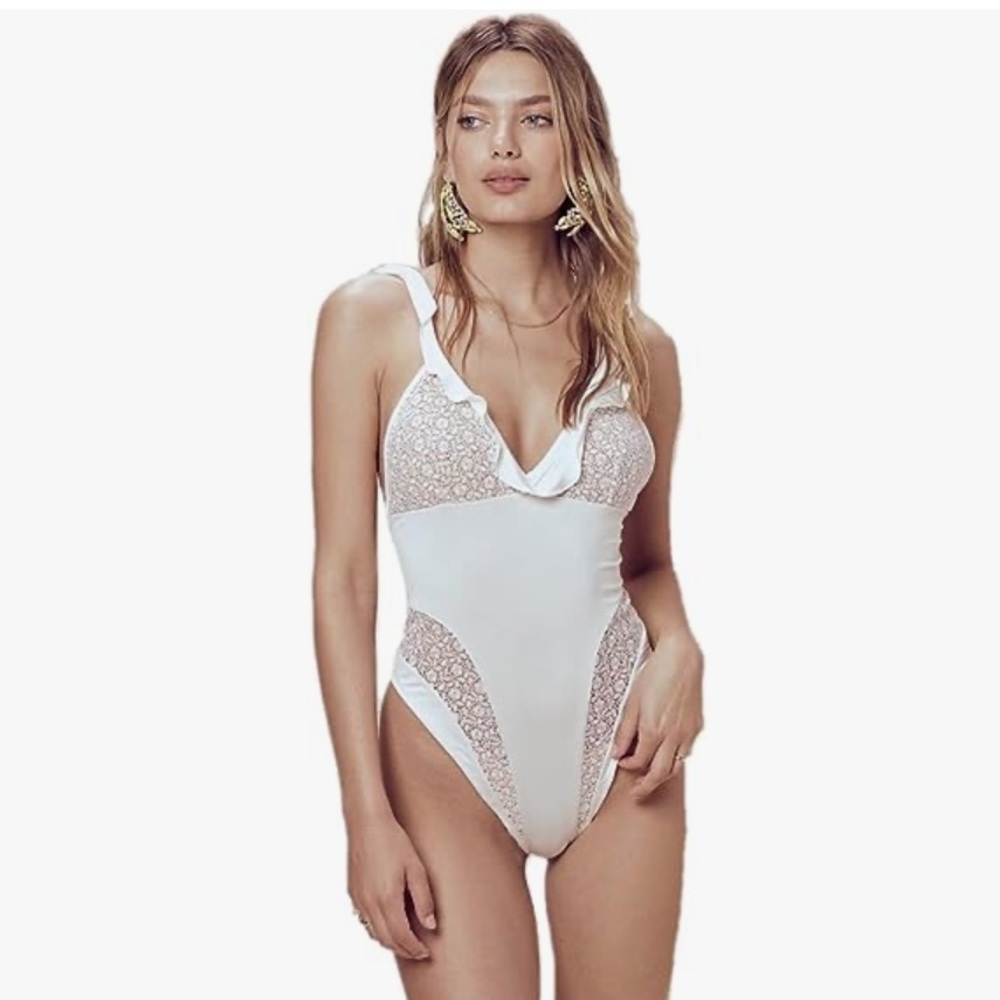 For Love and Lemons Daiquiri White Lace One-Piece Swimsuit